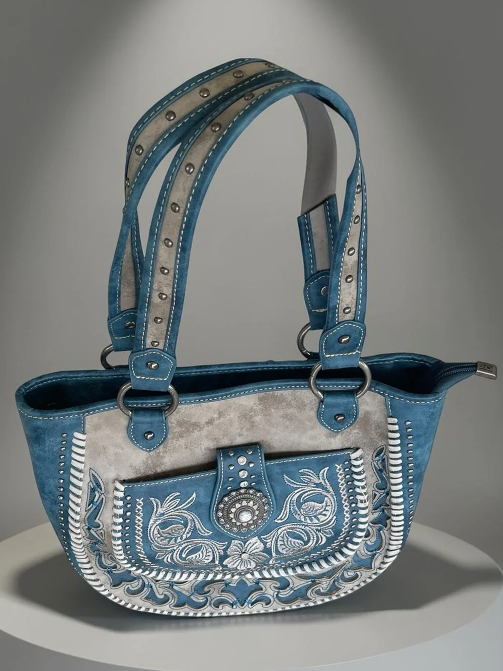 NWOT Montana West Turquoise Tooled Faux Leather Studded Western Tote Handbag
